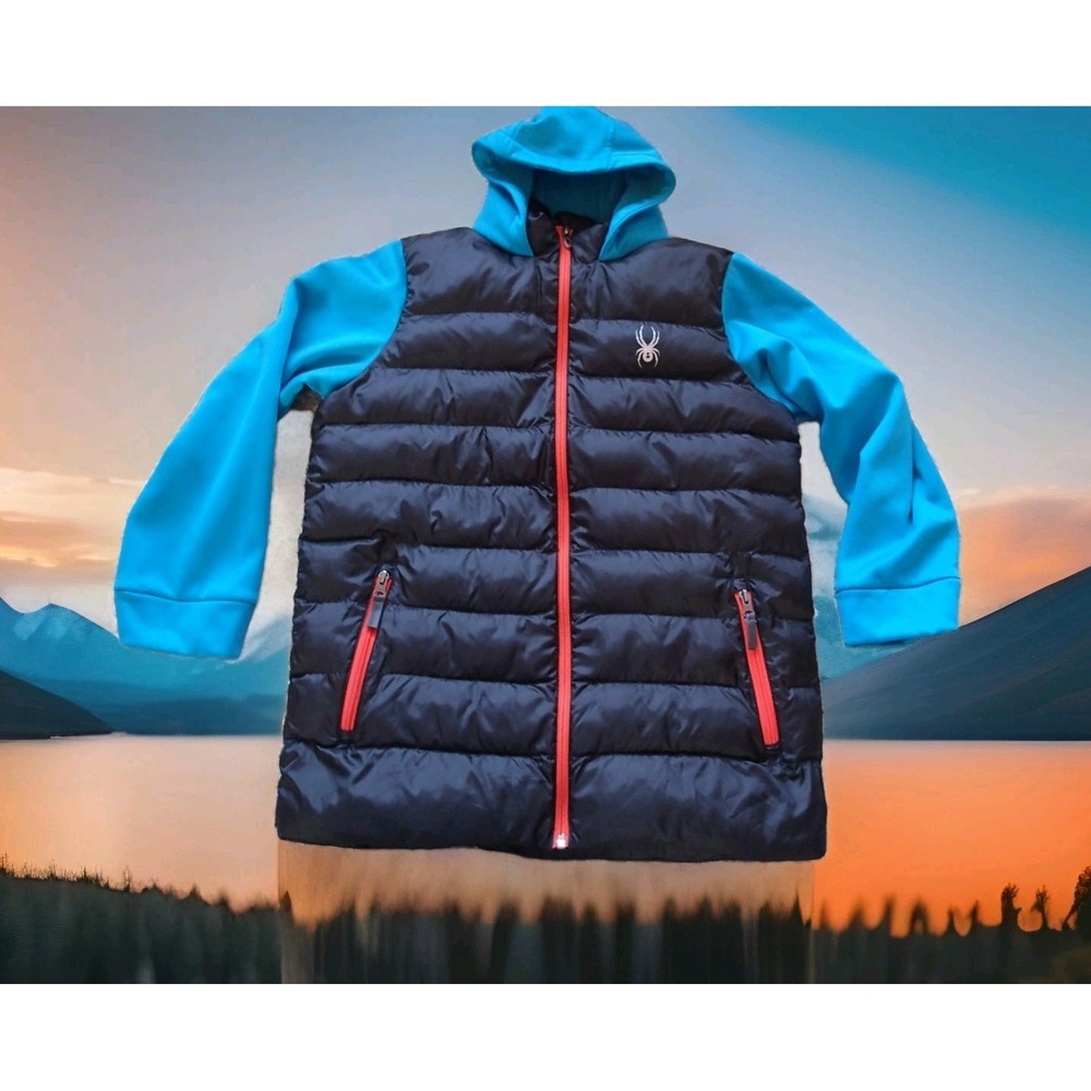 Spyder Hybrid‎ Puffer Jacket Youth XXL Blue Black Excellent Full Zip Hooded
